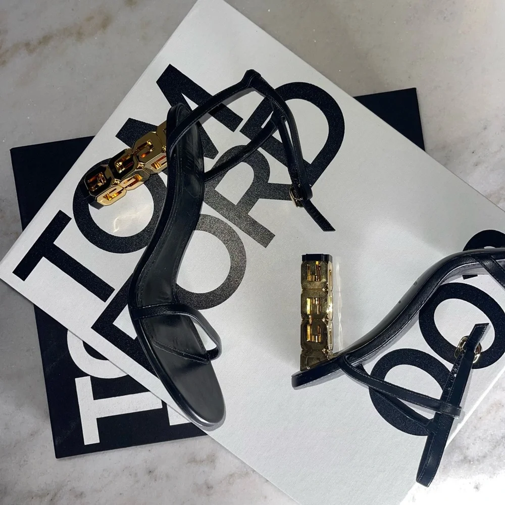 Givenchy 4G Chain-Heel Leather Sandals in Black/Gold - Picture 3 of 15